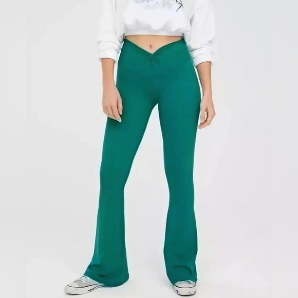 aerie Pants - Offline by Aerie Size Small Real Me Flare Hi-Rise Legging Green Crossover Soft